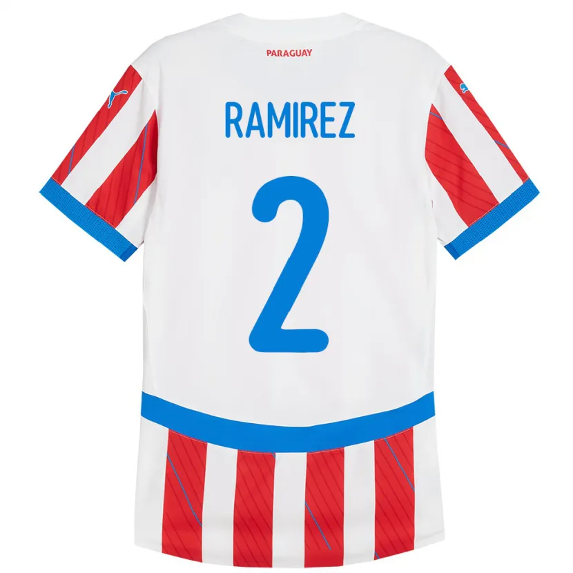 Danxen Kinderen Paraguay Iván Ramírez #2 Wit Rood Thuisshirt Thuistenue 24-26 T-Shirt