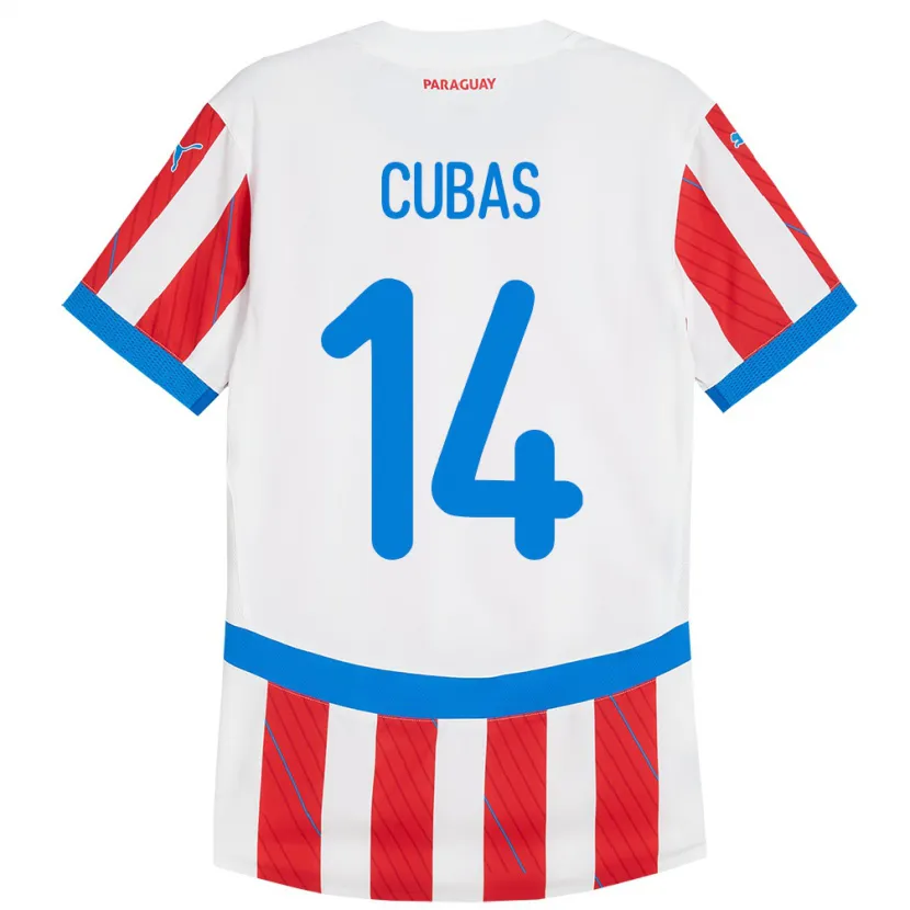 Danxen Kinderen Paraguay Andrés Cubas #14 Wit Rood Thuisshirt Thuistenue 24-26 T-Shirt