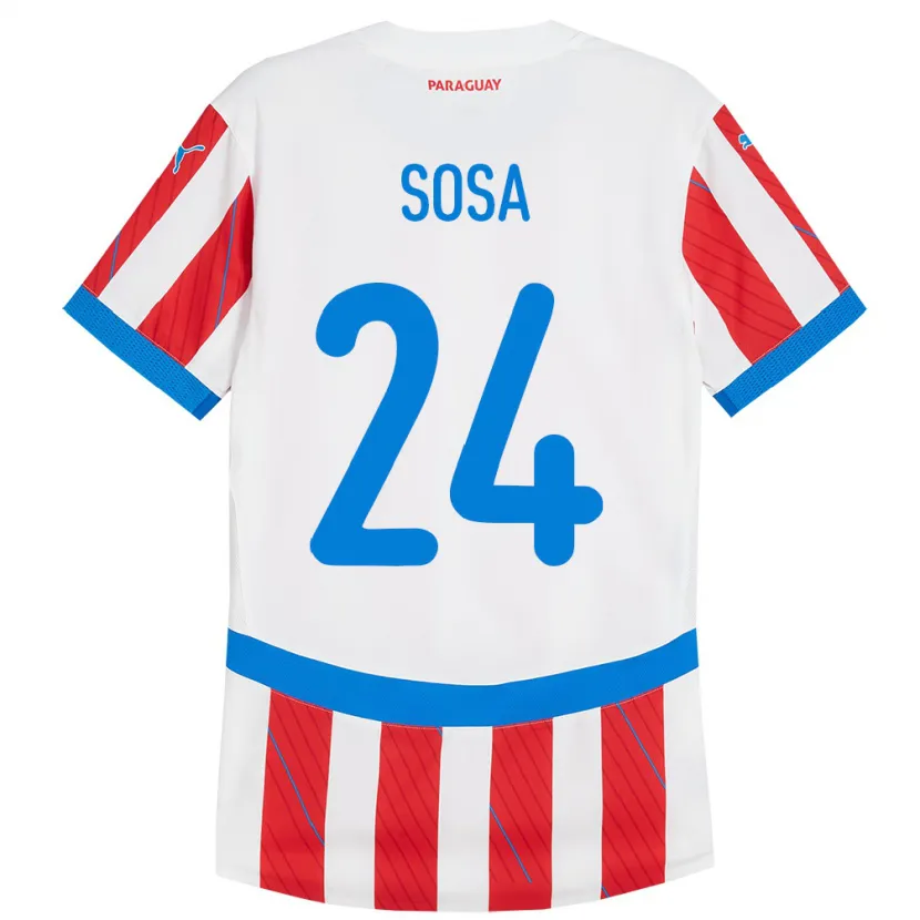 Danxen Kinderen Paraguay Ramón Sosa #24 Wit Rood Thuisshirt Thuistenue 24-26 T-Shirt