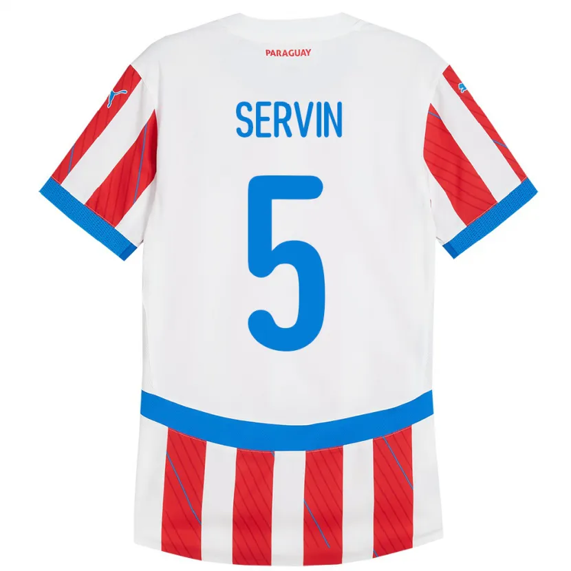 Danxen Kinderen Paraguay Thiago Servín #5 Wit Rood Thuisshirt Thuistenue 24-26 T-Shirt