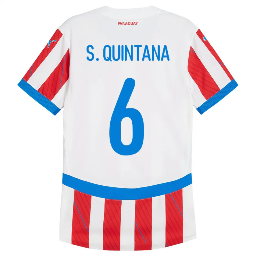 Danxen Kinderen Paraguay Sebastián Quintana #6 Wit Rood Thuisshirt Thuistenue 24-26 T-Shirt