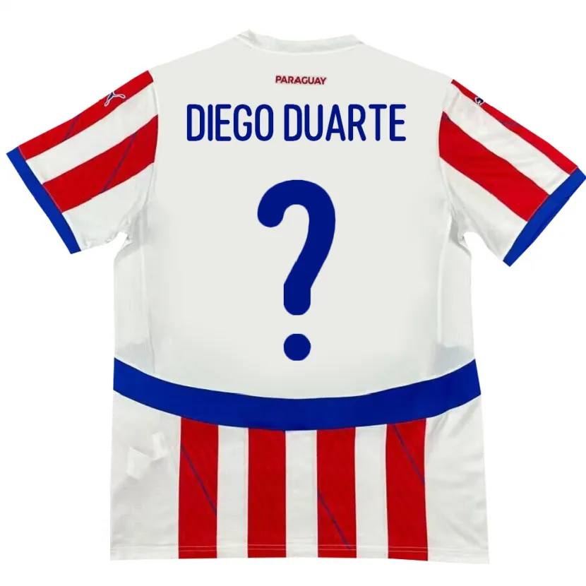 Danxen Kinderen Paraguay Diego Duarte #0 Wit Rood Thuisshirt Thuistenue 24-26 T-Shirt