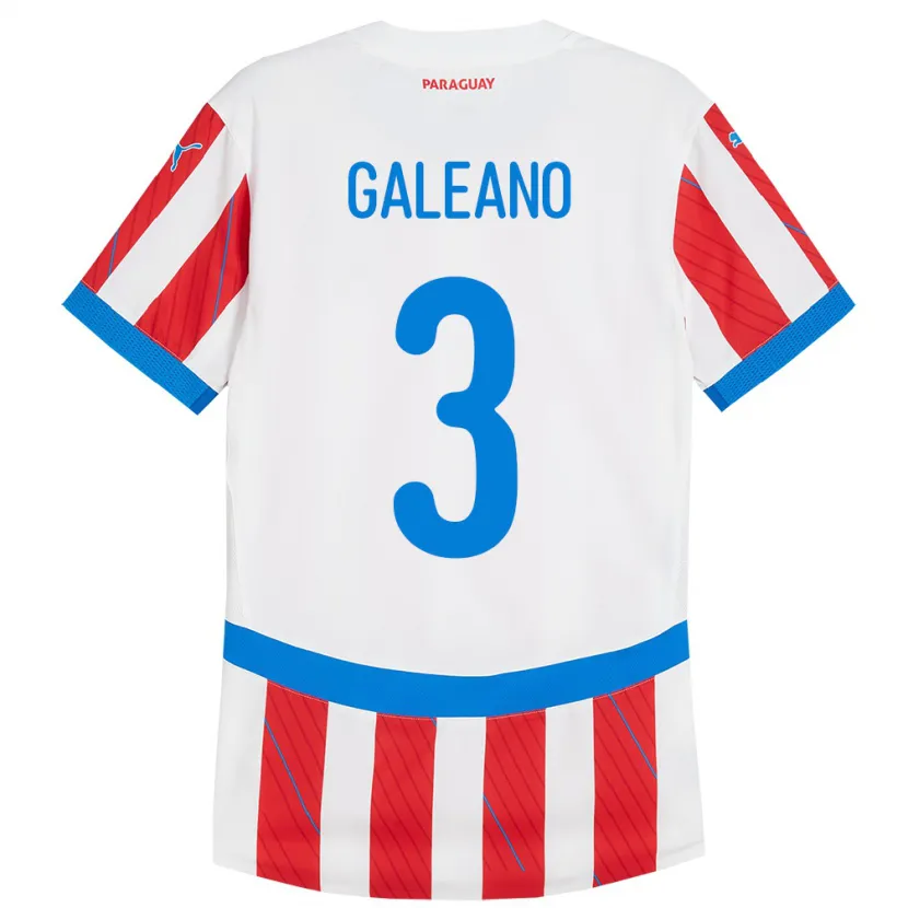 Danxen Kinderen Paraguay Fernando Galeano #3 Wit Rood Thuisshirt Thuistenue 24-26 T-Shirt