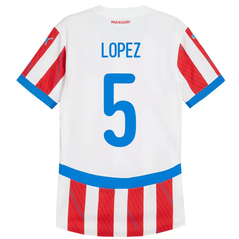 Danxen Kinderen Paraguay Óscar López #5 Wit Rood Thuisshirt Thuistenue 24-26 T-Shirt