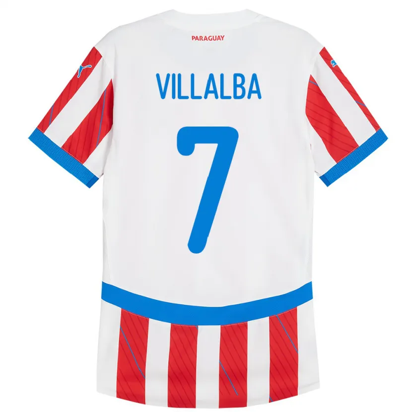Danxen Kinderen Paraguay Rodrigo Villalba #7 Wit Rood Thuisshirt Thuistenue 24-26 T-Shirt