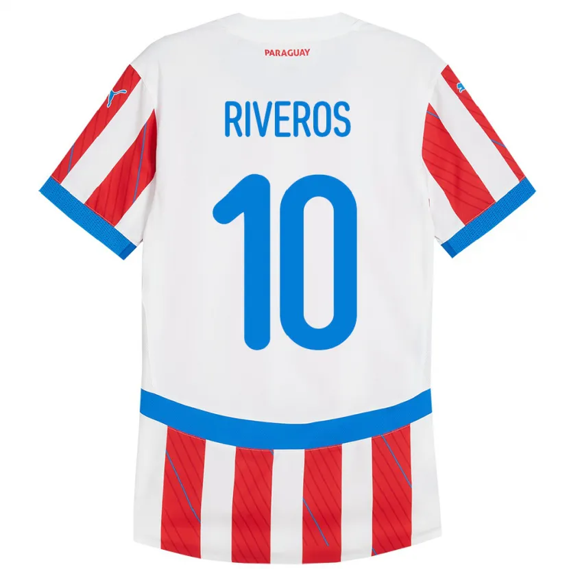 Danxen Kinderen Paraguay Paulo Riveros #10 Wit Rood Thuisshirt Thuistenue 24-26 T-Shirt