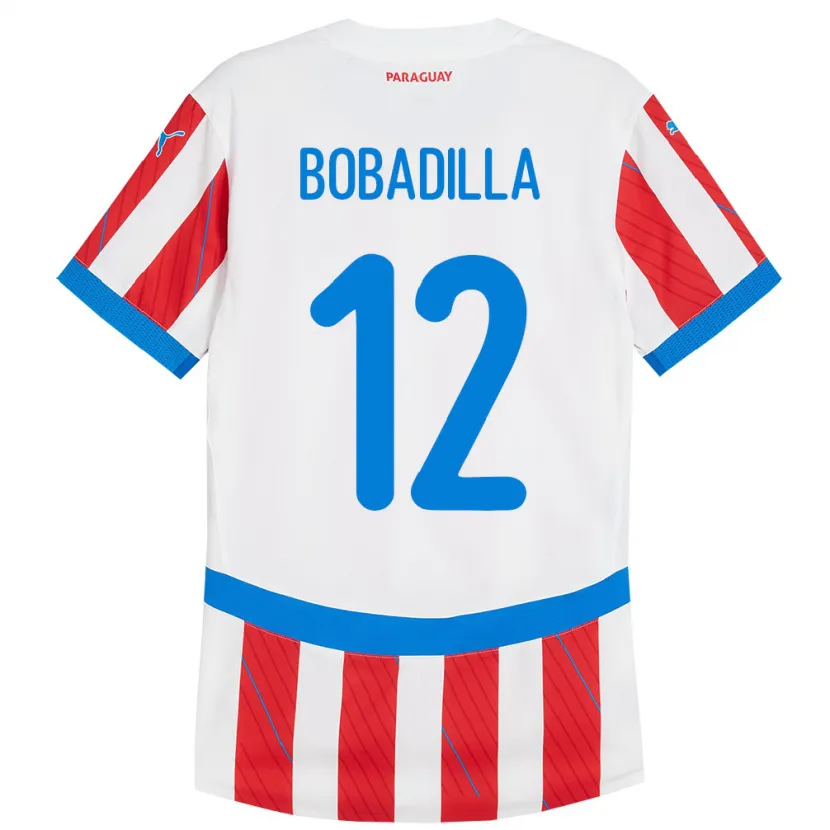 Danxen Kinderen Paraguay Alicia Bobadilla #12 Wit Rood Thuisshirt Thuistenue 24-26 T-Shirt