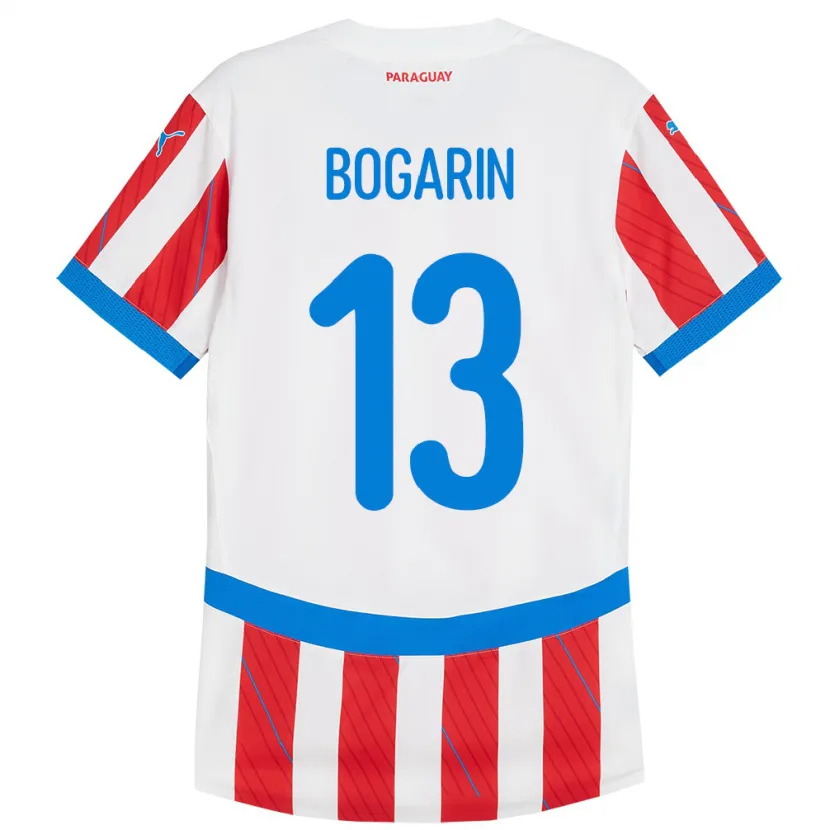 Danxen Kinderen Paraguay Dahiana Bogarín #13 Wit Rood Thuisshirt Thuistenue 24-26 T-Shirt
