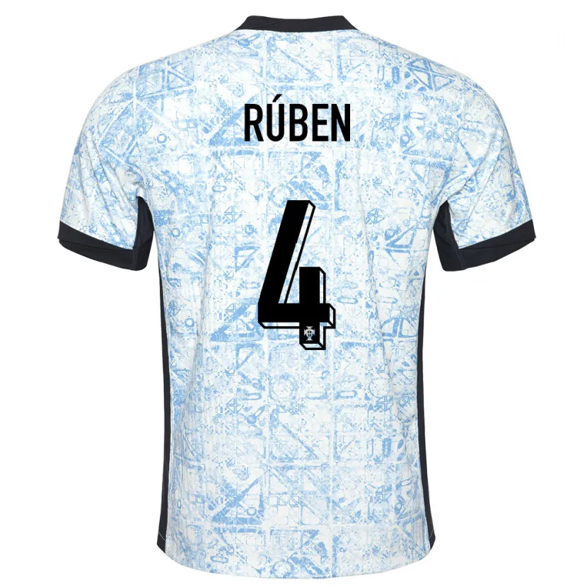 Danxen Kinderen Portugal Ruben Dias #4 Crème Blauw Uitshirt Uittenue 24-26 T-Shirt