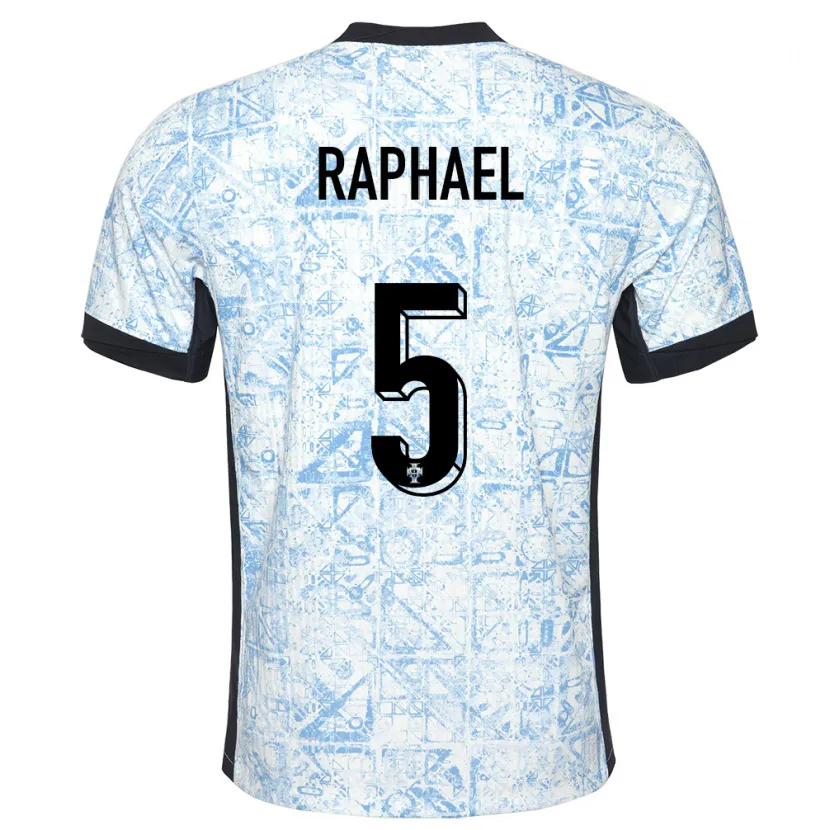 Danxen Kinderen Portugal Raphael Guerreiro #5 Crème Blauw Uitshirt Uittenue 24-26 T-Shirt