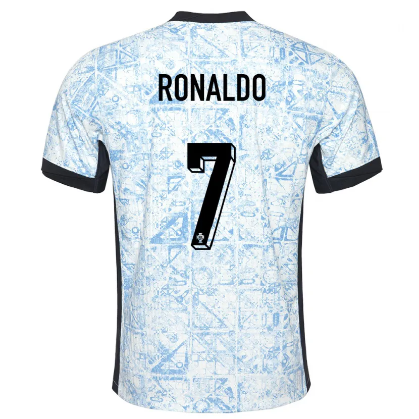 Danxen Kinderen Portugal Cristiano Ronaldo #7 Crème Blauw Uitshirt Uittenue 24-26 T-Shirt