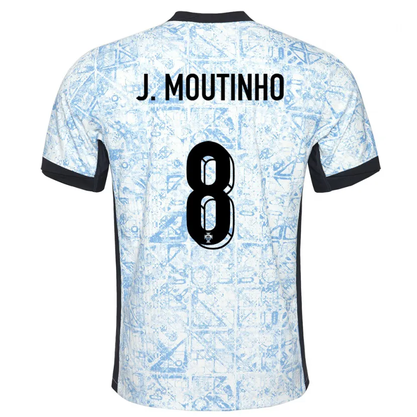 Danxen Kinderen Portugal Joao Moutinho #8 Crème Blauw Uitshirt Uittenue 24-26 T-Shirt