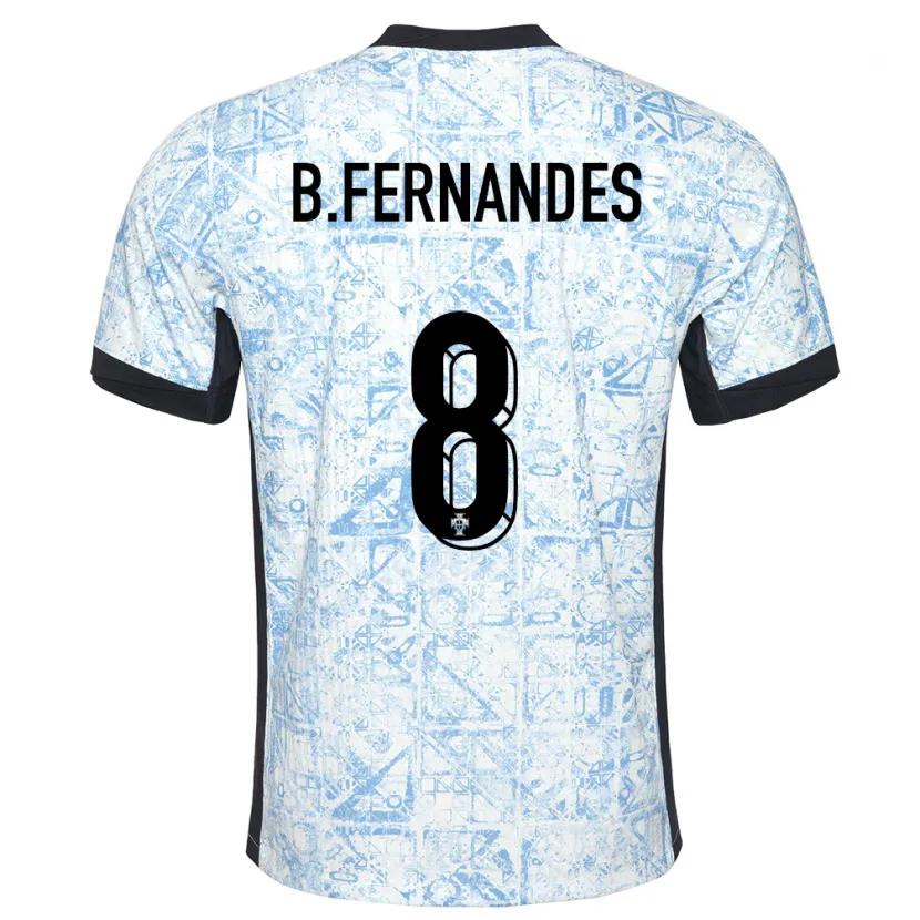 Danxen Kinderen Portugal Bruno Fernandes #8 Crème Blauw Uitshirt Uittenue 24-26 T-Shirt