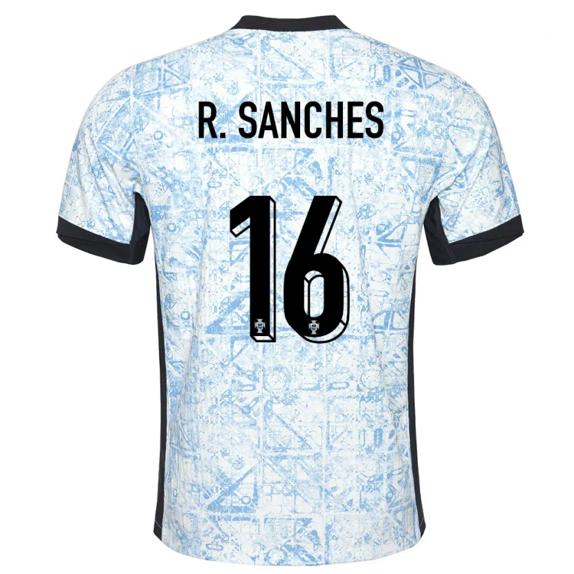 Danxen Kinderen Portugal Renato Sanches #16 Crème Blauw Uitshirt Uittenue 24-26 T-Shirt