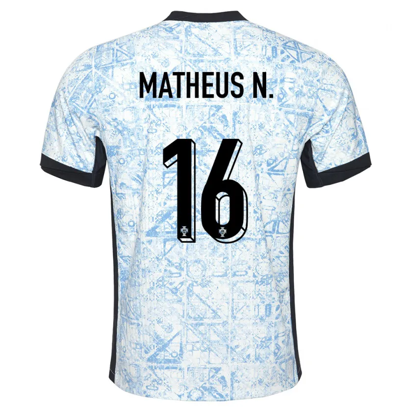 Danxen Kinderen Portugal Matheus Nunes #16 Crème Blauw Uitshirt Uittenue 24-26 T-Shirt