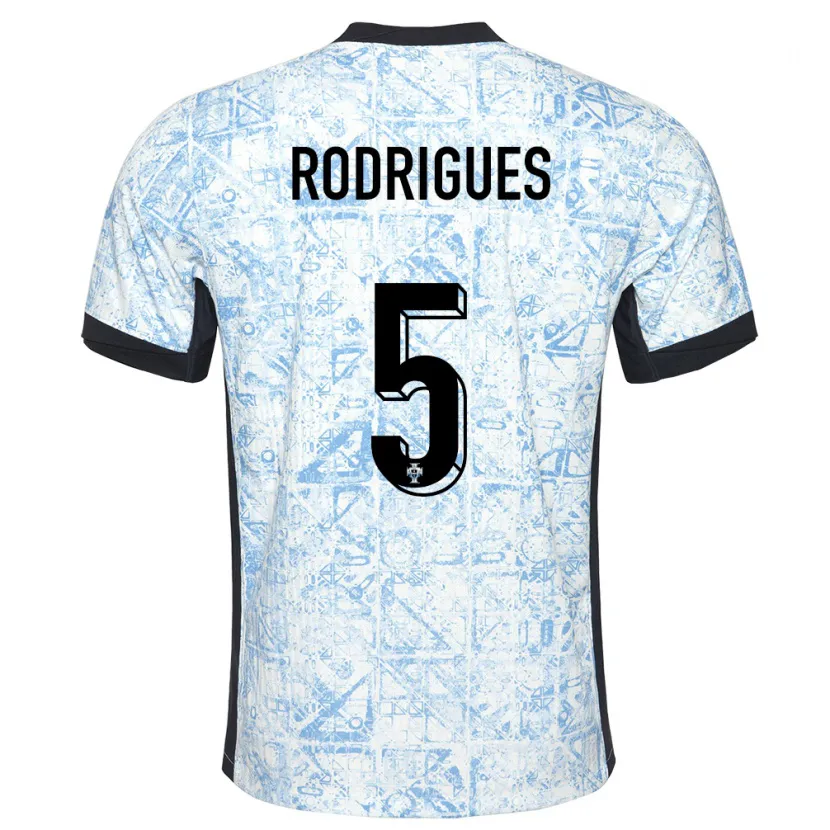 Danxen Kinderen Portugal Rafael Rodrigues #5 Crème Blauw Uitshirt Uittenue 24-26 T-Shirt