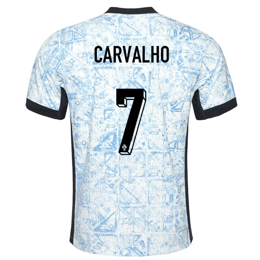 Danxen Kinderen Portugal Fabio Carvalho #7 Crème Blauw Uitshirt Uittenue 24-26 T-Shirt