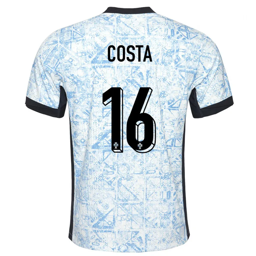 Danxen Kinderen Portugal David Costa #16 Crème Blauw Uitshirt Uittenue 24-26 T-Shirt