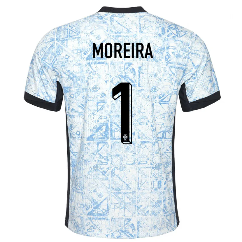 Danxen Kinderen Portugal Andre Moreira #1 Crème Blauw Uitshirt Uittenue 24-26 T-Shirt