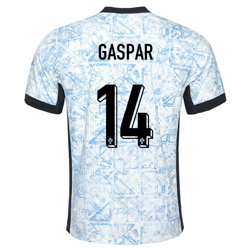 Danxen Kinderen Portugal Guilherme Gaspar #14 Crème Blauw Uitshirt Uittenue 24-26 T-Shirt
