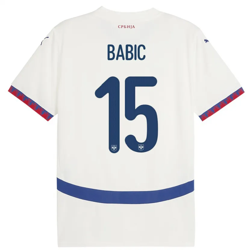 Danxen Kinderen Servië Srdjan Babic #15 Wit Uitshirt Uittenue 24-26 T-Shirt