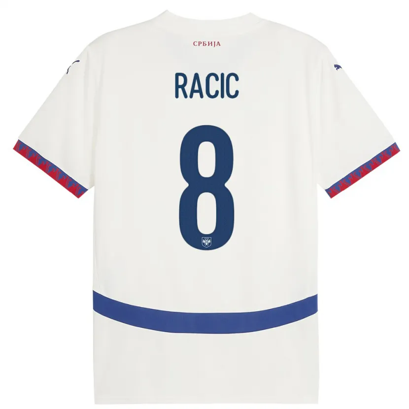 Danxen Kinderen Servië Uros Racic #8 Wit Uitshirt Uittenue 24-26 T-Shirt