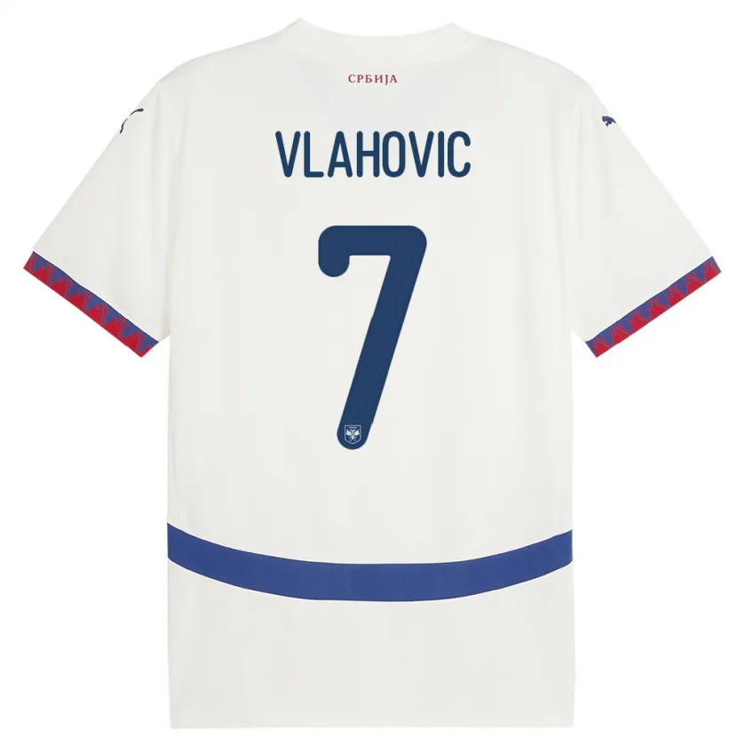 Danxen Kinderen Servië Dusan Vlahovic #7 Wit Uitshirt Uittenue 24-26 T-Shirt