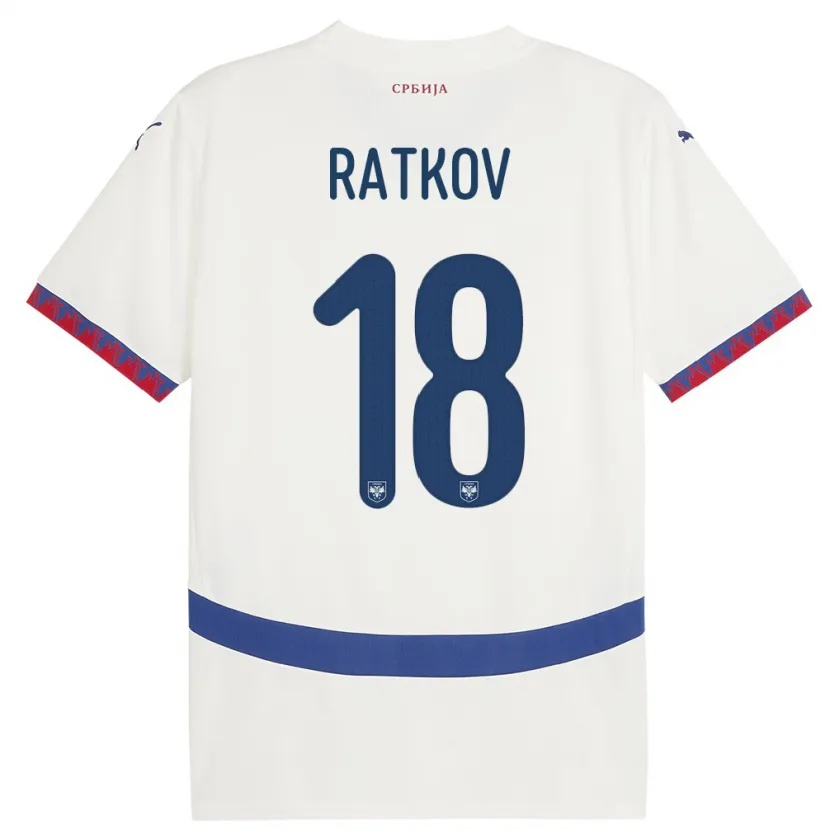 Danxen Kinderen Servië Petar Ratkov #18 Wit Uitshirt Uittenue 24-26 T-Shirt