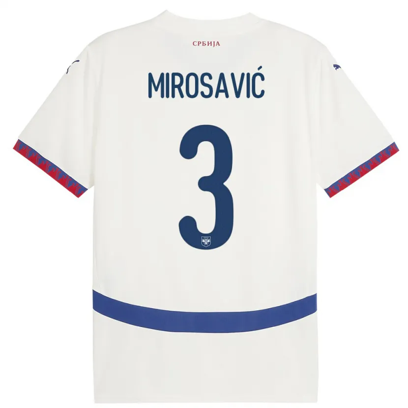 Danxen Kinderen Servië Veljko Mirosavic #3 Wit Uitshirt Uittenue 24-26 T-Shirt
