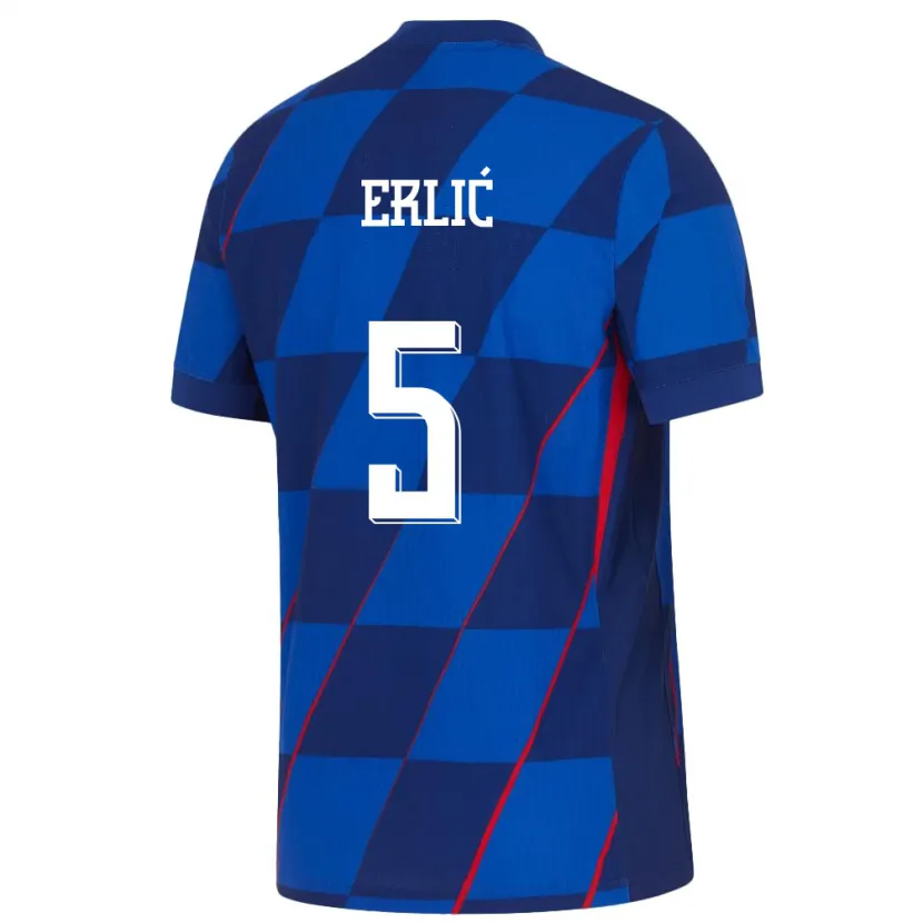 Danxen Kinderen Kroatië Martin Erlic #5 Blauw Uitshirt Uittenue 24-26 T-Shirt