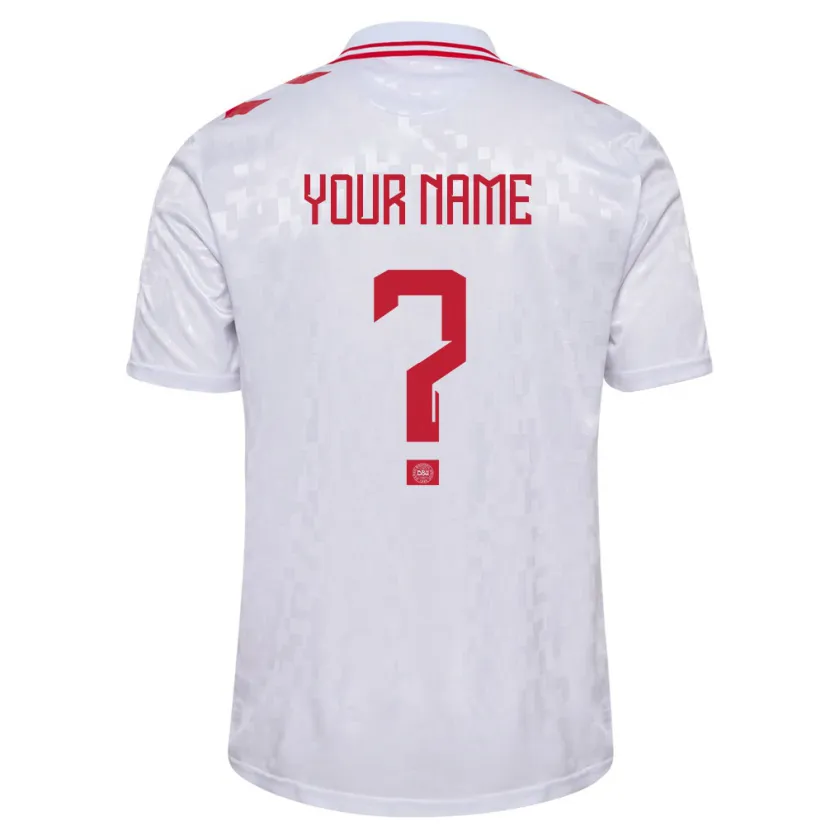 Danxen Kinderen Denemarken Uw Naam #0 Wit Uitshirt Uittenue 24-26 T-Shirt