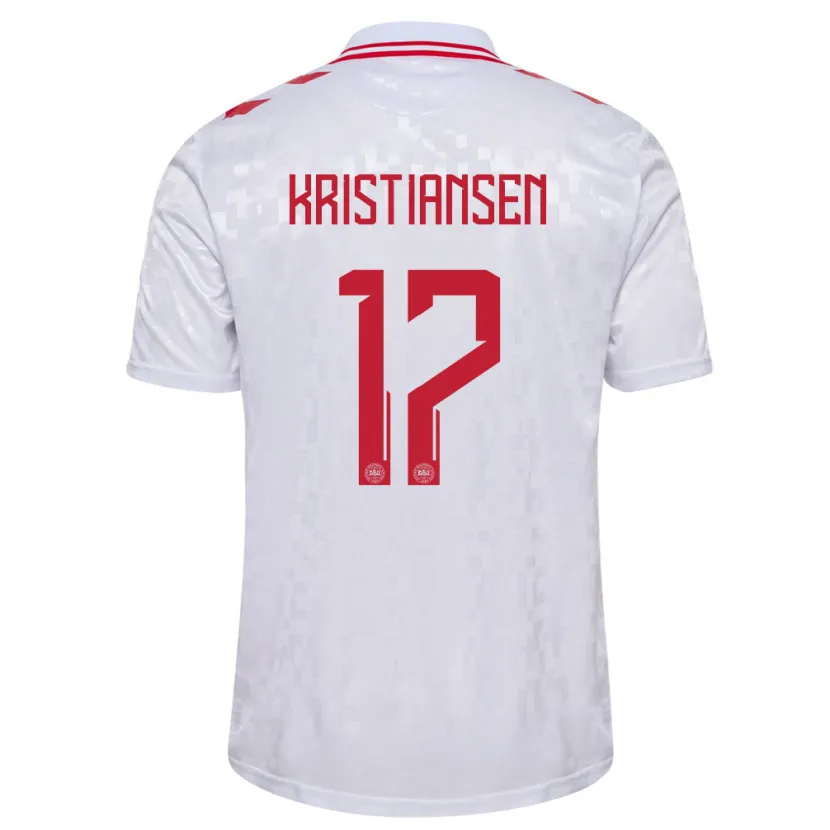 Danxen Kinderen Denemarken Victor Kristiansen #17 Wit Uitshirt Uittenue 24-26 T-Shirt