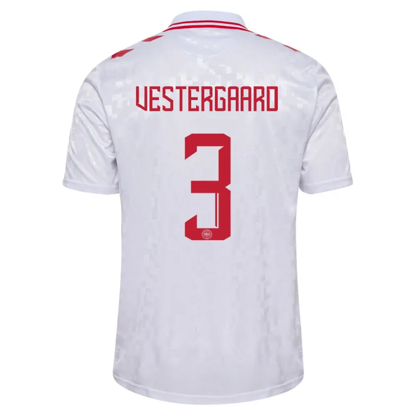 Danxen Kinderen Denemarken Jannik Vestergaard #3 Wit Uitshirt Uittenue 24-26 T-Shirt