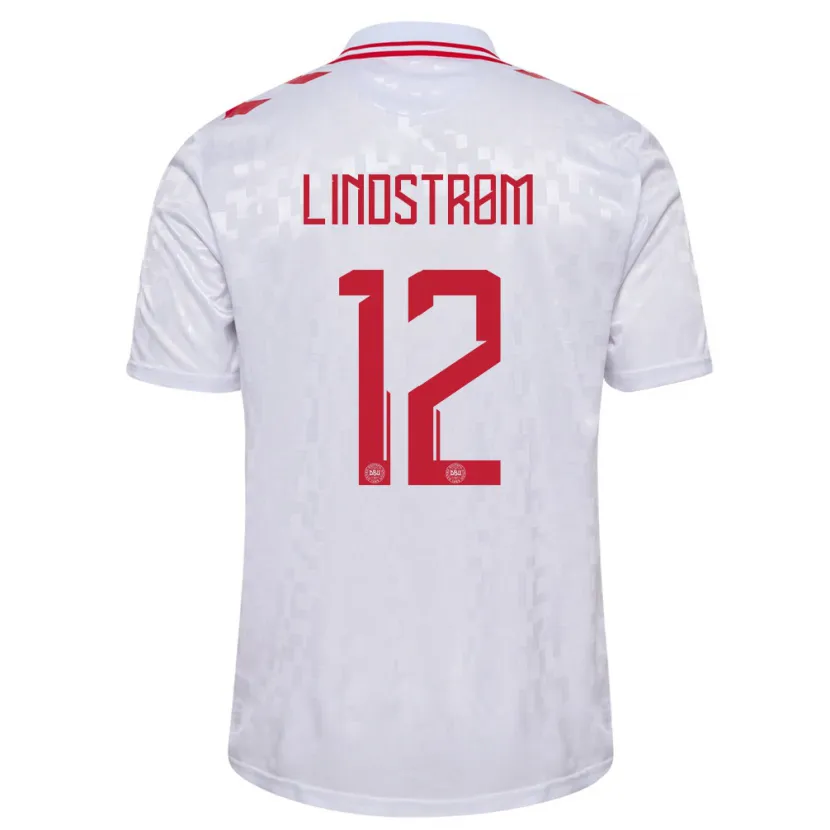 Danxen Kinderen Denemarken Jesper Lindstrøm #12 Wit Uitshirt Uittenue 24-26 T-Shirt