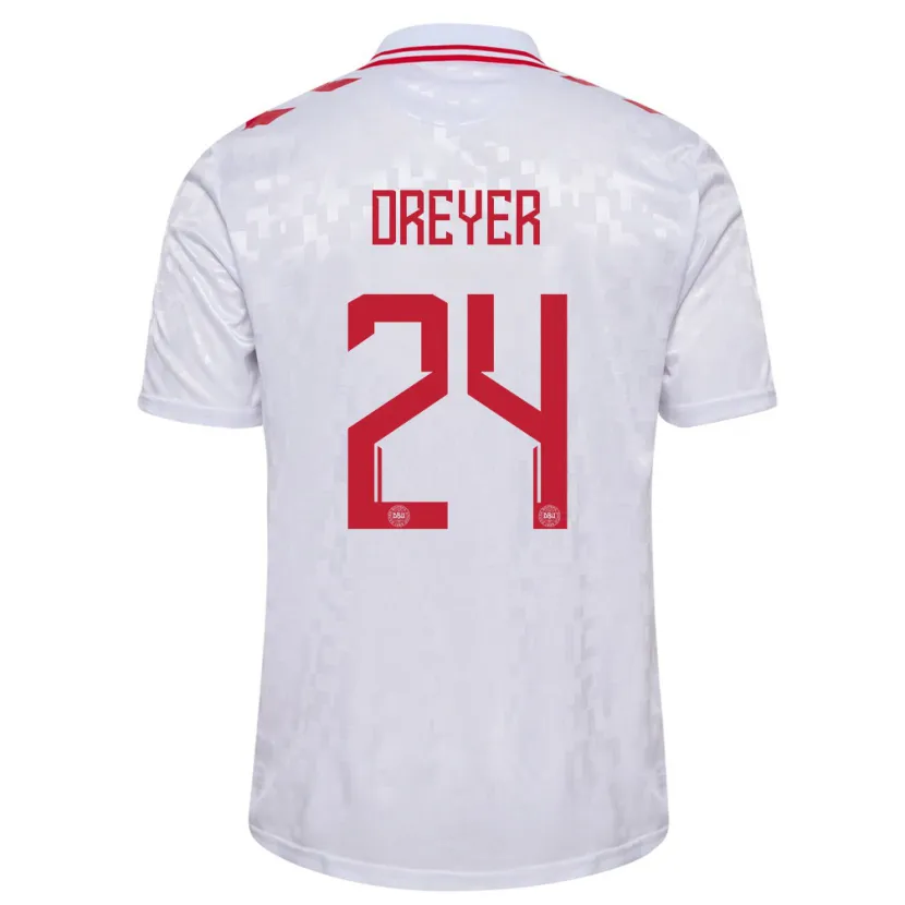 Danxen Kinderen Denemarken Anders Dreyer #24 Wit Uitshirt Uittenue 24-26 T-Shirt