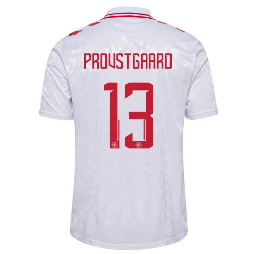 Danxen Kinderen Denemarken Oliver Provstgaard #13 Wit Uitshirt Uittenue 24-26 T-Shirt