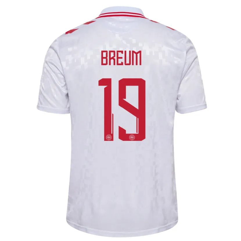 Danxen Kinderen Denemarken Jakob Breum #19 Wit Uitshirt Uittenue 24-26 T-Shirt