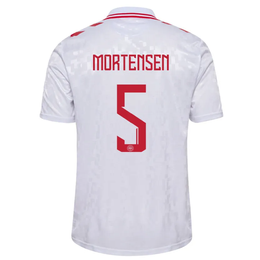 Danxen Kinderen Denemarken Gustav Mortensen #5 Wit Uitshirt Uittenue 24-26 T-Shirt