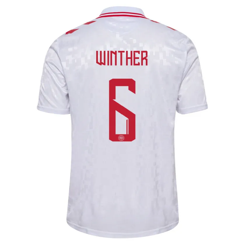 Danxen Kinderen Denemarken Casper Winther #6 Wit Uitshirt Uittenue 24-26 T-Shirt