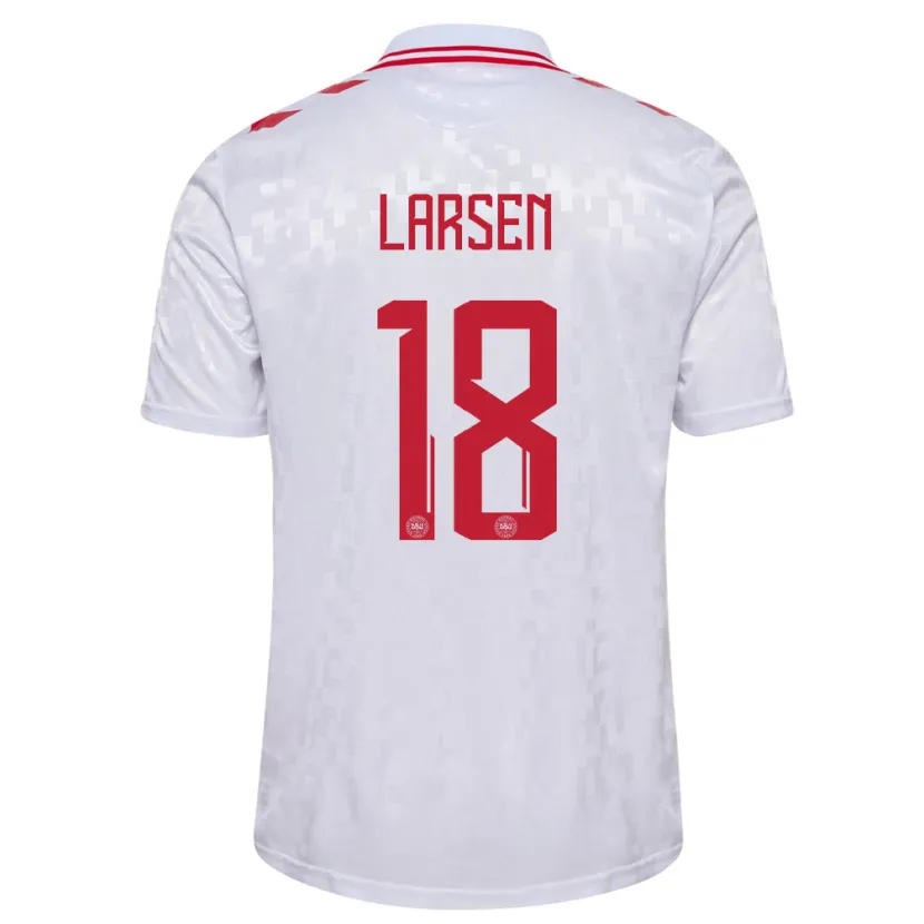 Danxen Kinderen Denemarken Lukas Larsen #18 Wit Uitshirt Uittenue 24-26 T-Shirt