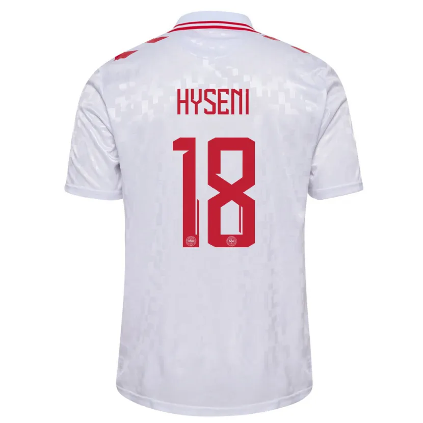 Danxen Kinderen Denemarken Olti Hyseni #18 Wit Uitshirt Uittenue 24-26 T-Shirt