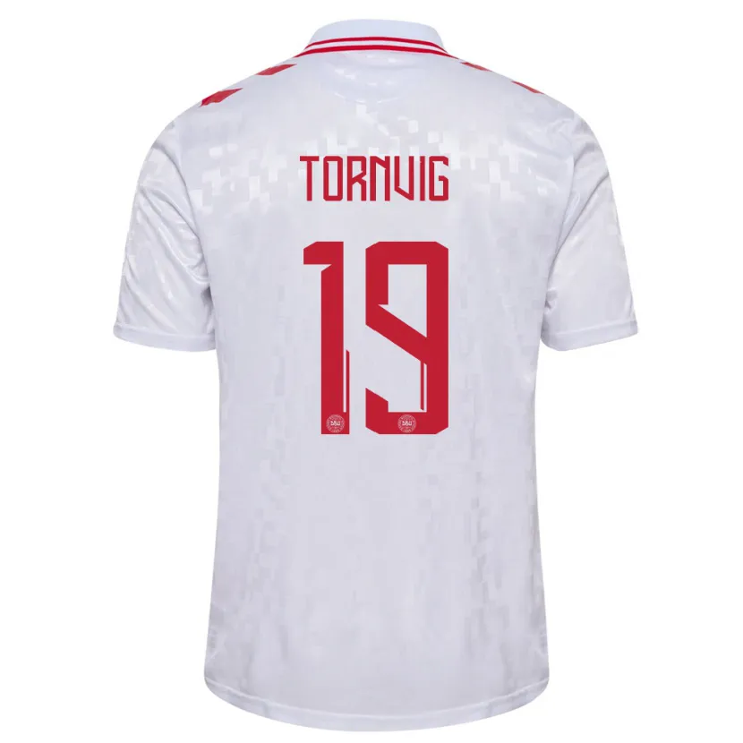 Danxen Kinderen Denemarken Nicolaj Tornvig #19 Wit Uitshirt Uittenue 24-26 T-Shirt