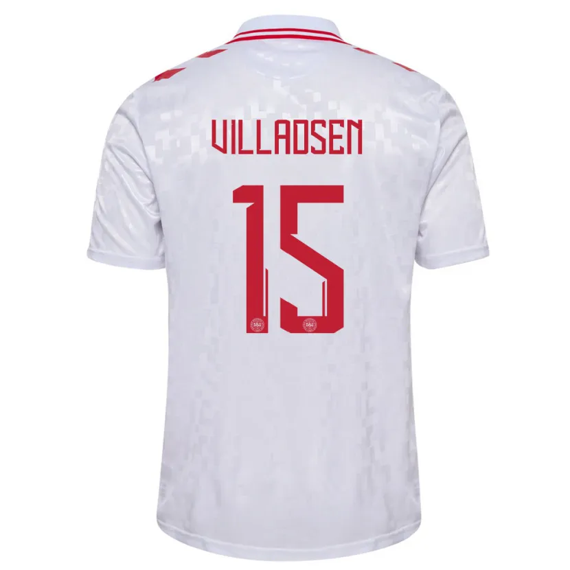 Danxen Kinderen Denemarken Oliver Villadsen #15 Wit Uitshirt Uittenue 24-26 T-Shirt