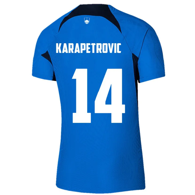 Danxen Kinderen Slovenië Luka Karapetrovic #14 Blauw Uitshirt Uittenue 24-26 T-Shirt
