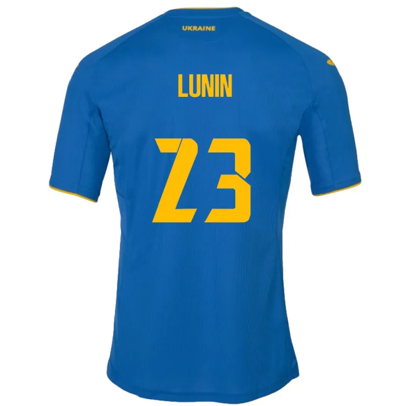 Danxen Kinderen Oekraïne Andriy Lunin #23 Blauw Uitshirt Uittenue 24-26 T-Shirt