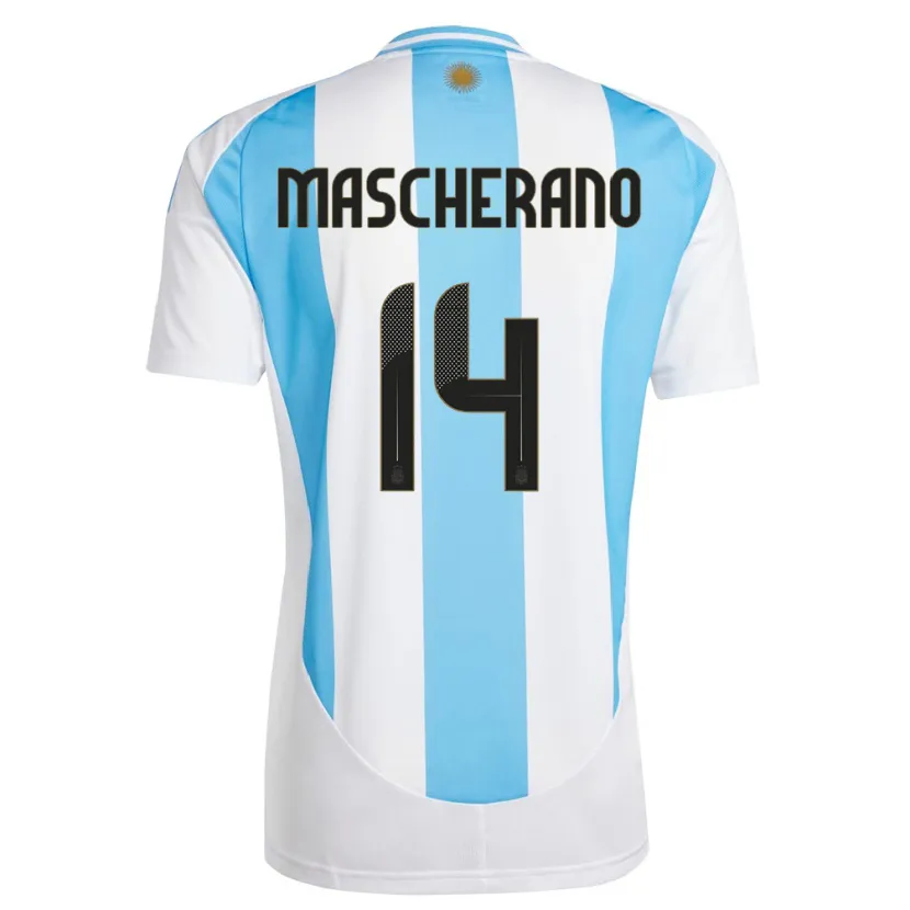 Danxen Heren Argentinië Javier Mascherano #14 Wit Blauw Thuisshirt Thuistenue 24-26 T-Shirt