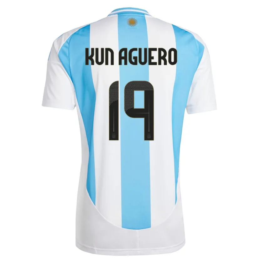Danxen Heren Argentinië Sergio Aguero #19 Wit Blauw Thuisshirt Thuistenue 24-26 T-Shirt