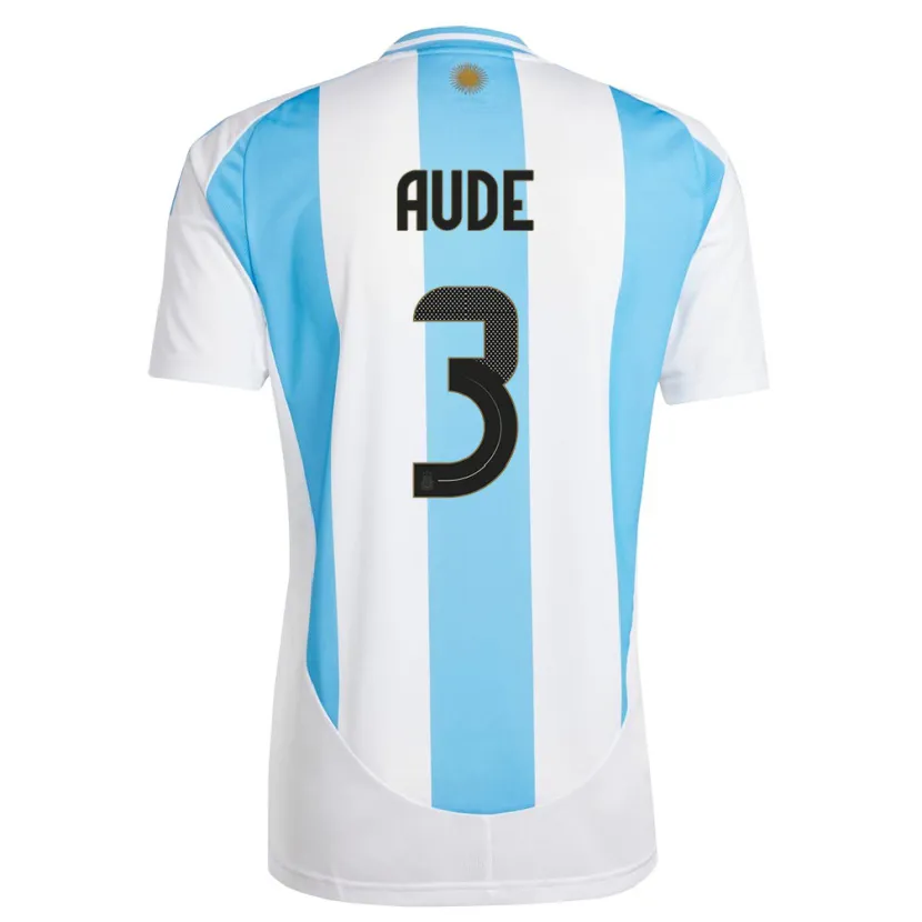 Danxen Heren Argentinië Julian Aude #3 Wit Blauw Thuisshirt Thuistenue 24-26 T-Shirt