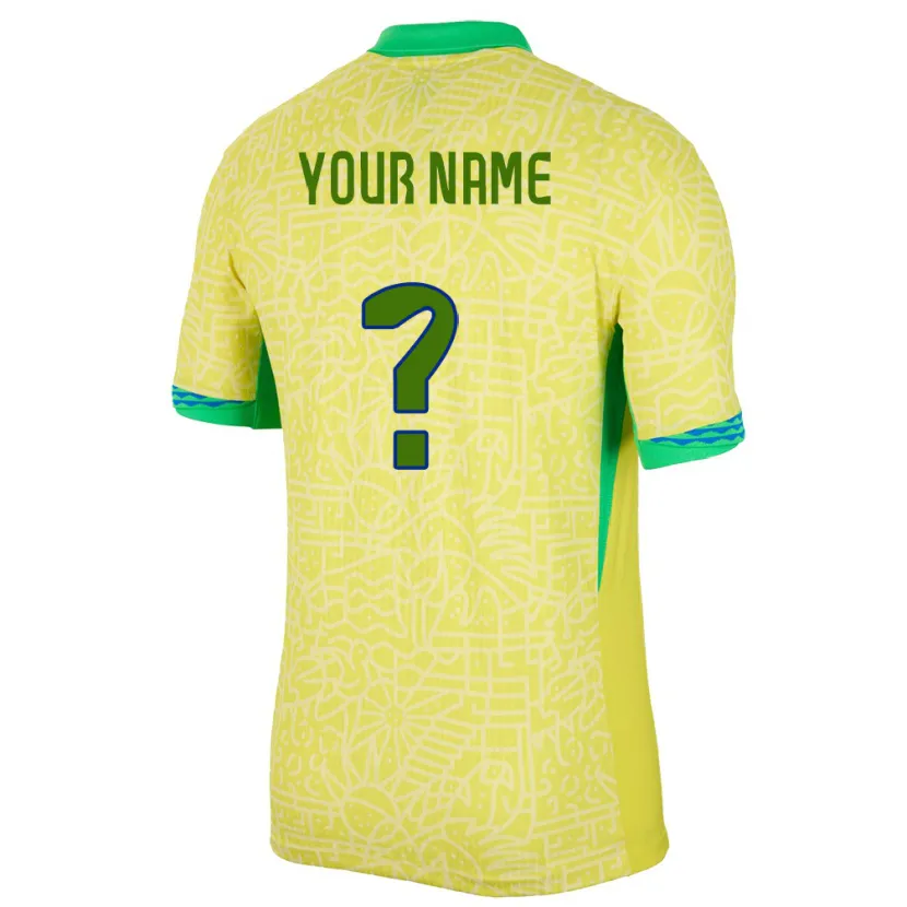 Danxen Heren Brazilië Uw Naam #0 Geel Thuisshirt Thuistenue 24-26 T-Shirt