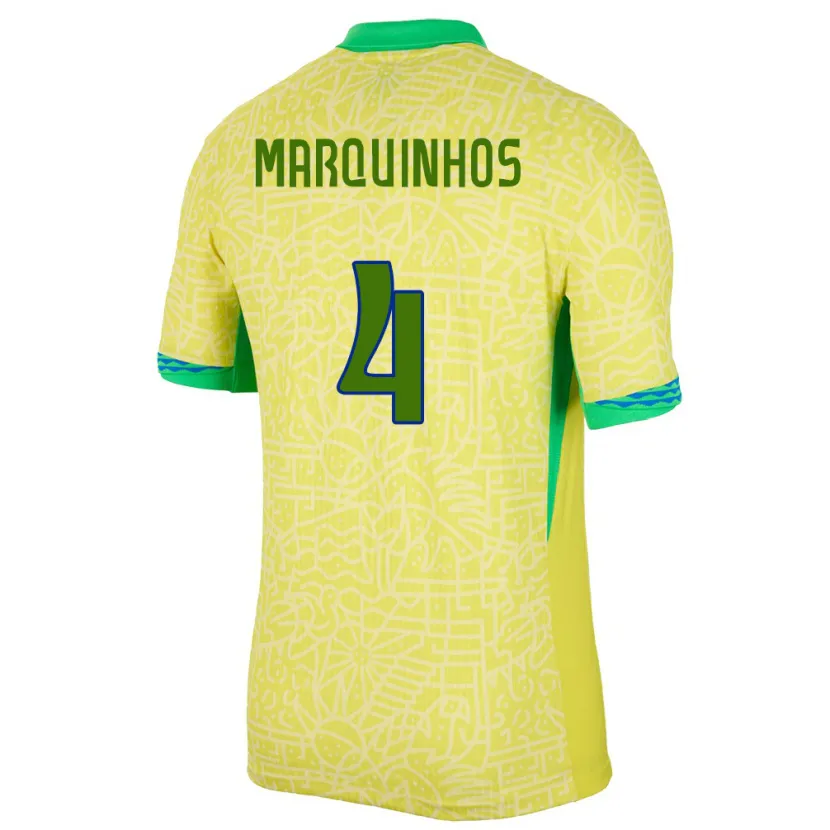Danxen Heren Brazilië Marquinhos #4 Geel Thuisshirt Thuistenue 24-26 T-Shirt